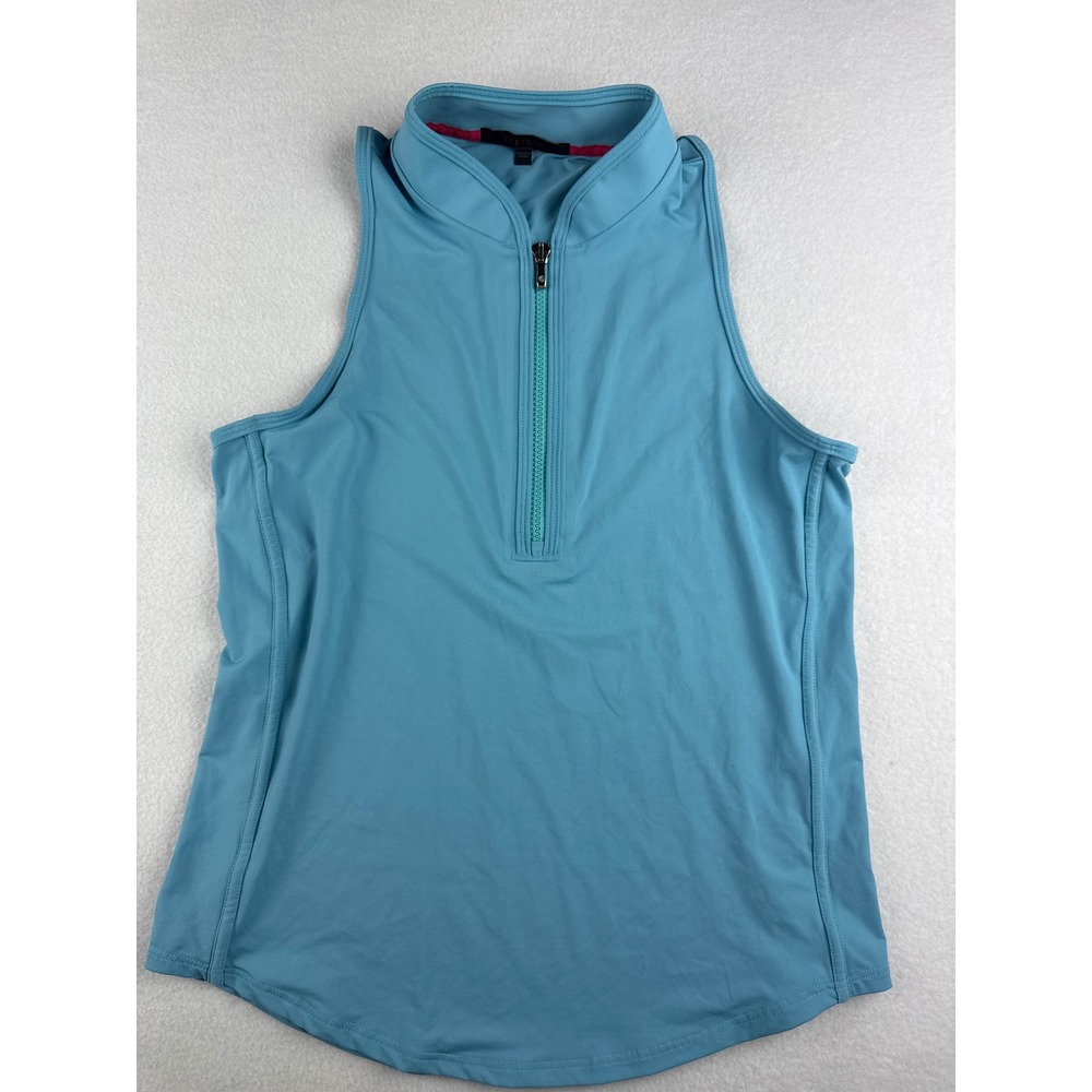 Greyson Womens Quarter Zip Sleeveless Golf Top Light Blue Mock Neck Size M